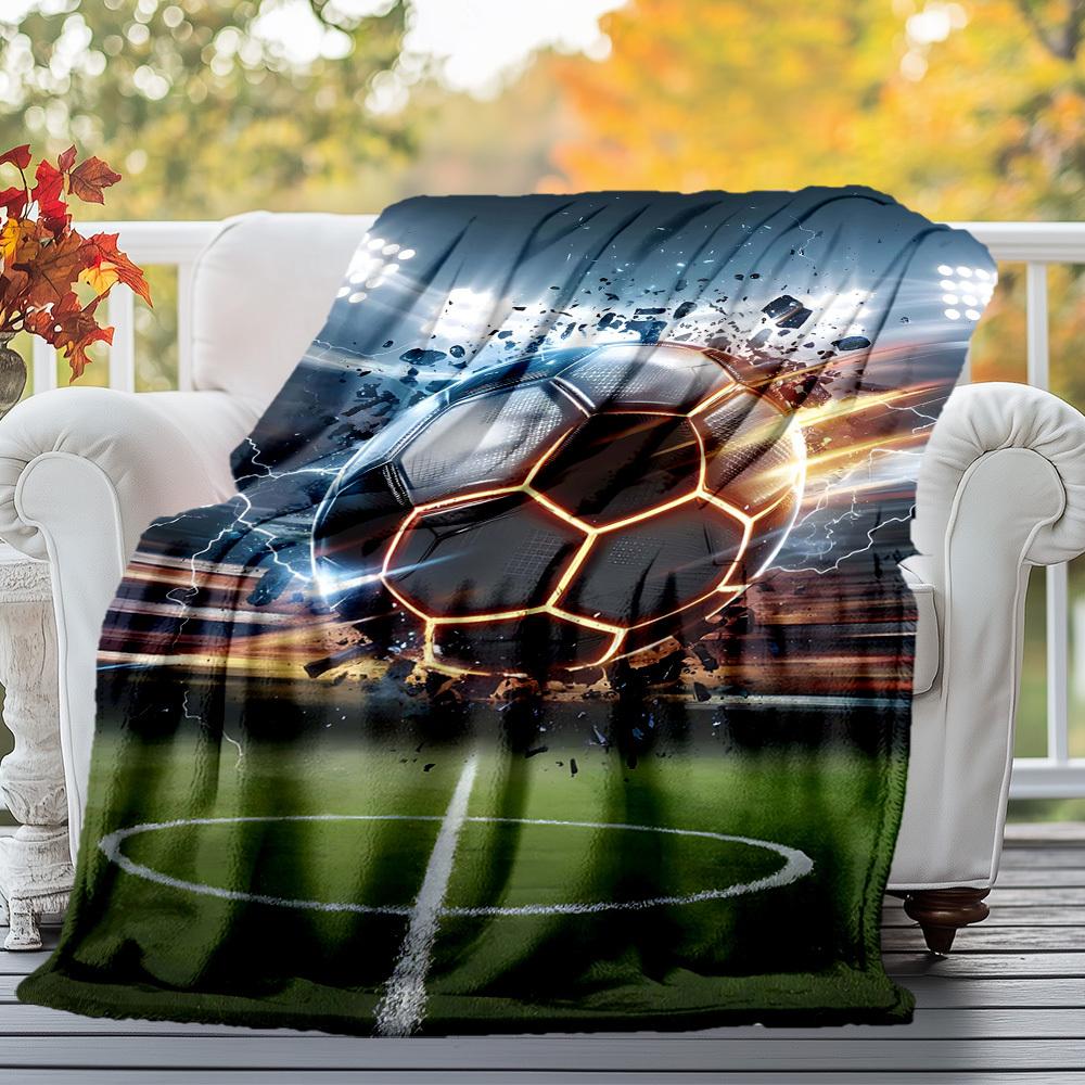 1PC Soccer ballOutdoor Flannel Blanket - Soft Plush Decor for Picnics, Camping, Bedroom, Playroom, Office, or Lunch Break 1230A