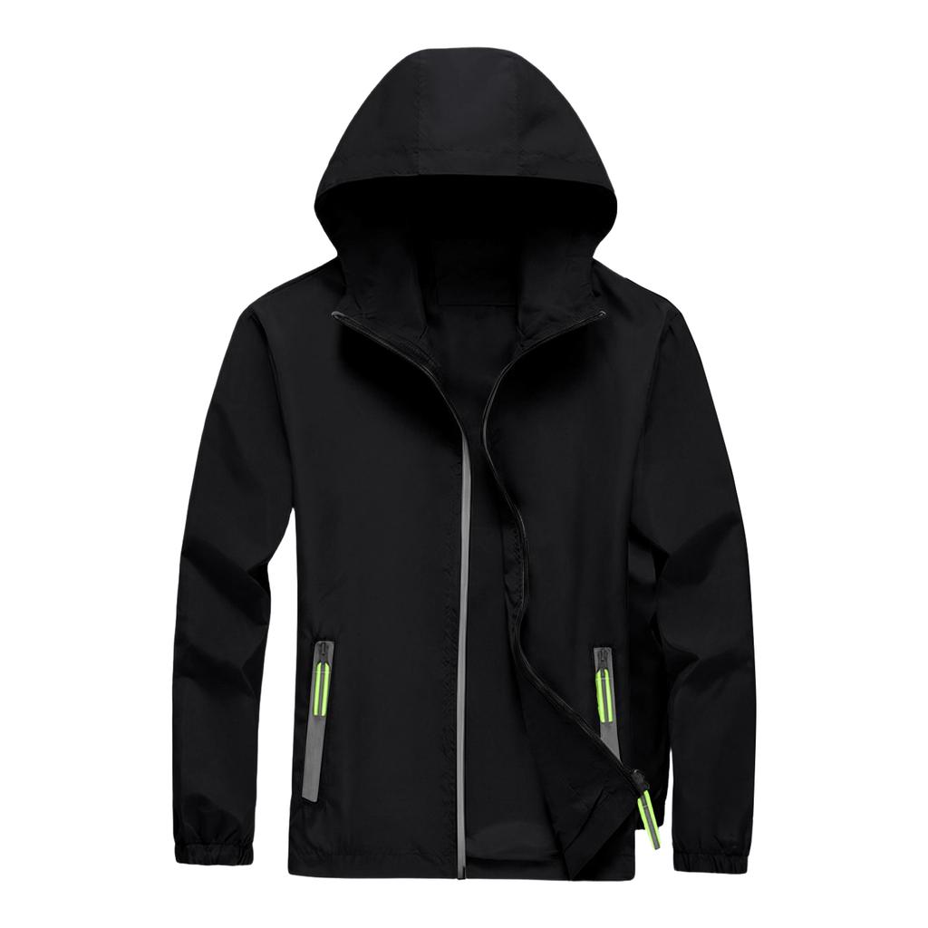 Unisex Lightweight Hooded Sports Jacket with Reflective Zipper Breathable Quick Dry with Storage Bag