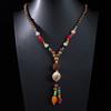 Stile Etnico Retrò Catena Lunga per Maglione Ciondolo in Pietra Bodhi con Diamante Collana con Perline di Legno Ciondolo in Cotone e Lino Tibetano Collana con Perline di Buddha