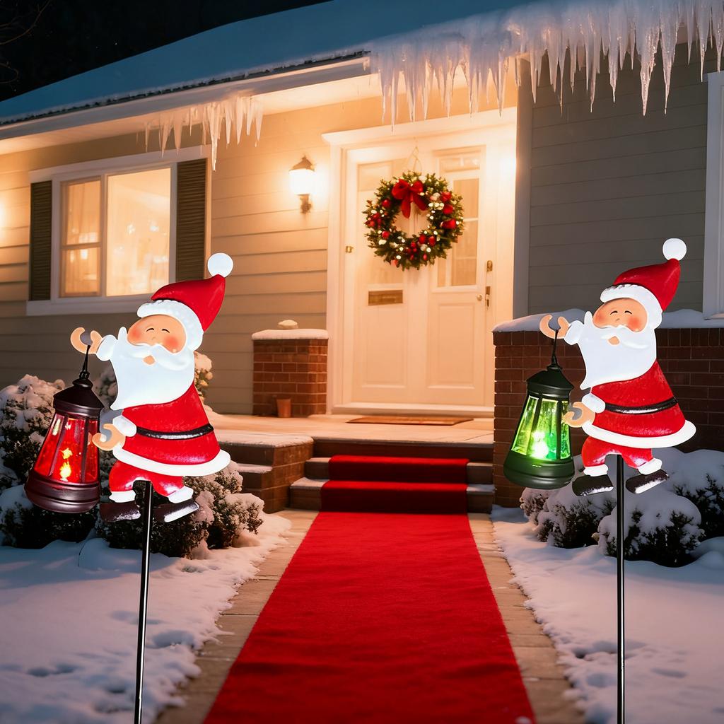 Christmas Solar Kettle Light Waterproof Metal Outdoor Kettles Light Solar Santa Claus Light for Patio Pathway Yard Holiday Gifts