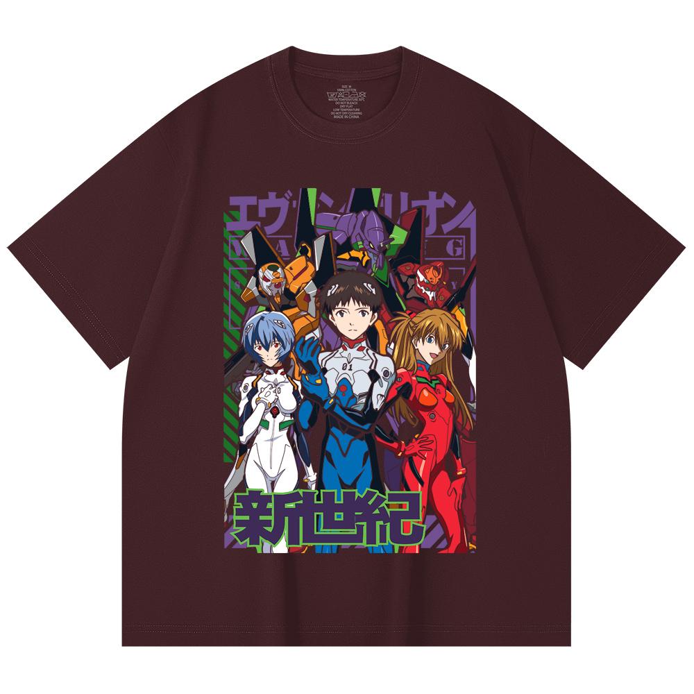 

230 Gsm 100% Cotton Evangelion V11 Print Unisex Heavy Cotton T Shirt 2XL вина червоного кольору