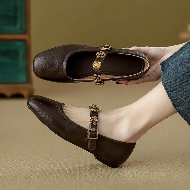 French retro flat shoes women's 2025 new summer skirt Mary Jane small leather shoes ballet evening shoes