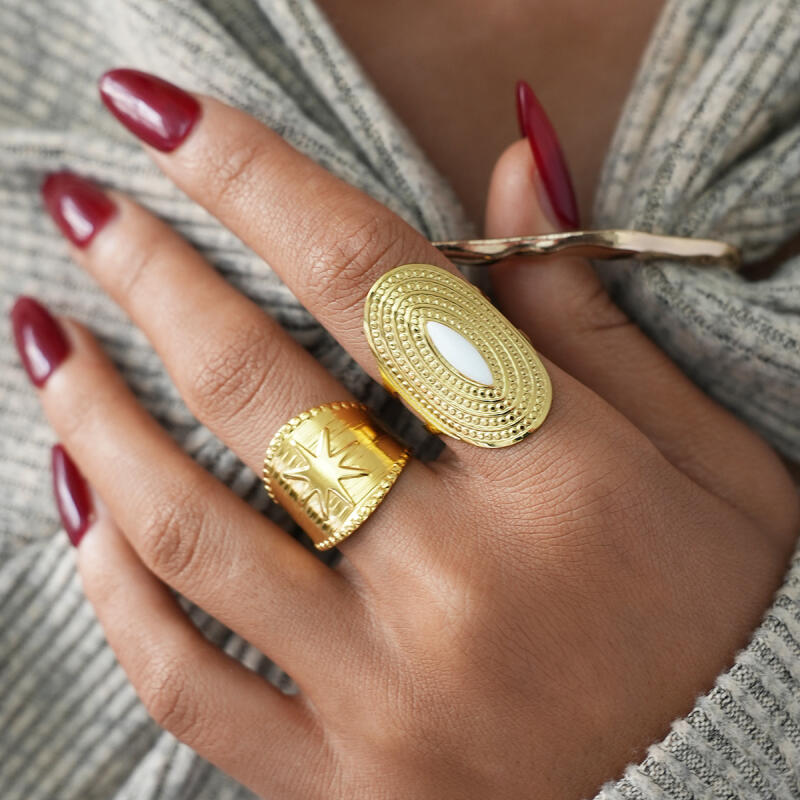 Gold Color Stainless Steel Rings for Women Men Vintage Geometric Wide Edge Star Open Rings Non Fading Jewelry Accessories Gifts
