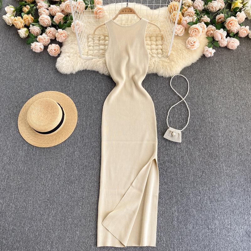 European and American Ins Women's Clothing Summer New Sexy Kinks Show Heart Machine Hollow Fashion Two Wear Knitted Dress