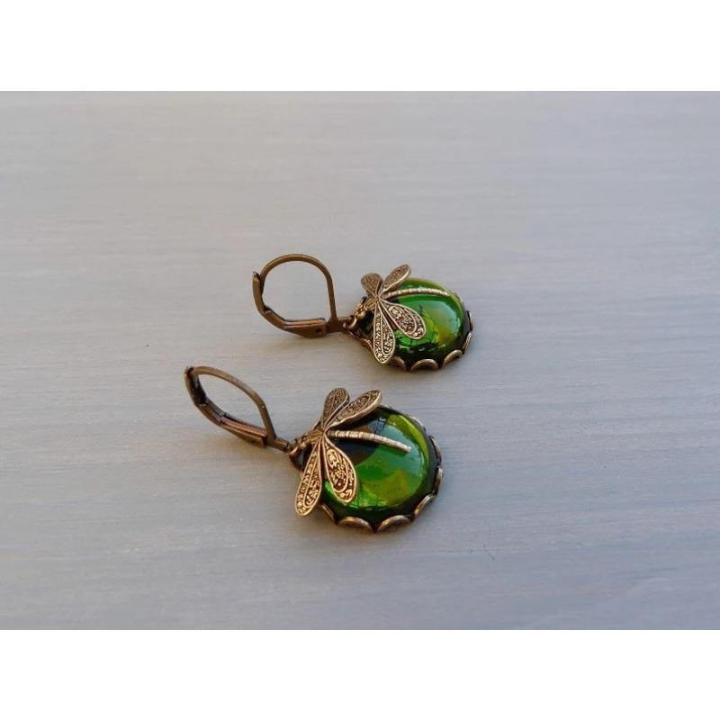 Серьги из сплава с узором стрекозы, модные ретро изысканные серьги с акриловой инкрустацией.