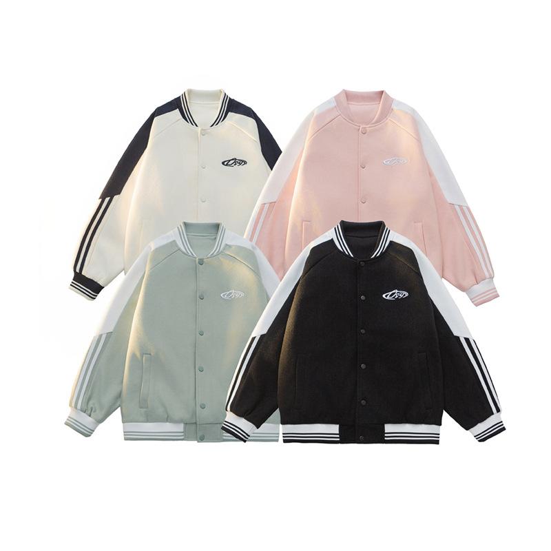 Versatile Coat Minimalist Dopamine Baseball Collar Jacket Men and Women with The Same Paragraph Spring and Autumn Ins Striped Couple Paragraph Jacket