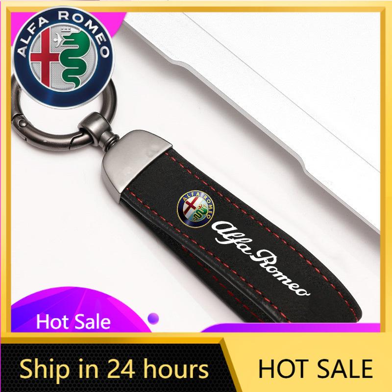 Car Stickers For Alfa Romeo Suede Leather Car Logo Keychain Zinc Alloy Keyring For Alfa Romeo Giulietta 159 147 156 166 Mito Giu
