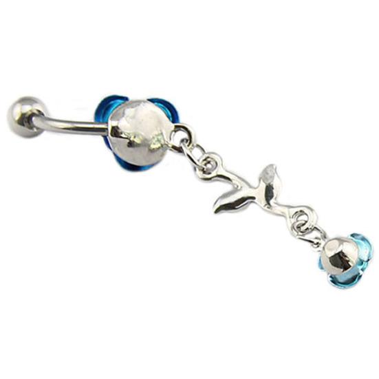Romantic 2-Rose Connected Dangling Belly Ring Fashion Navel Button Jewelry Gift