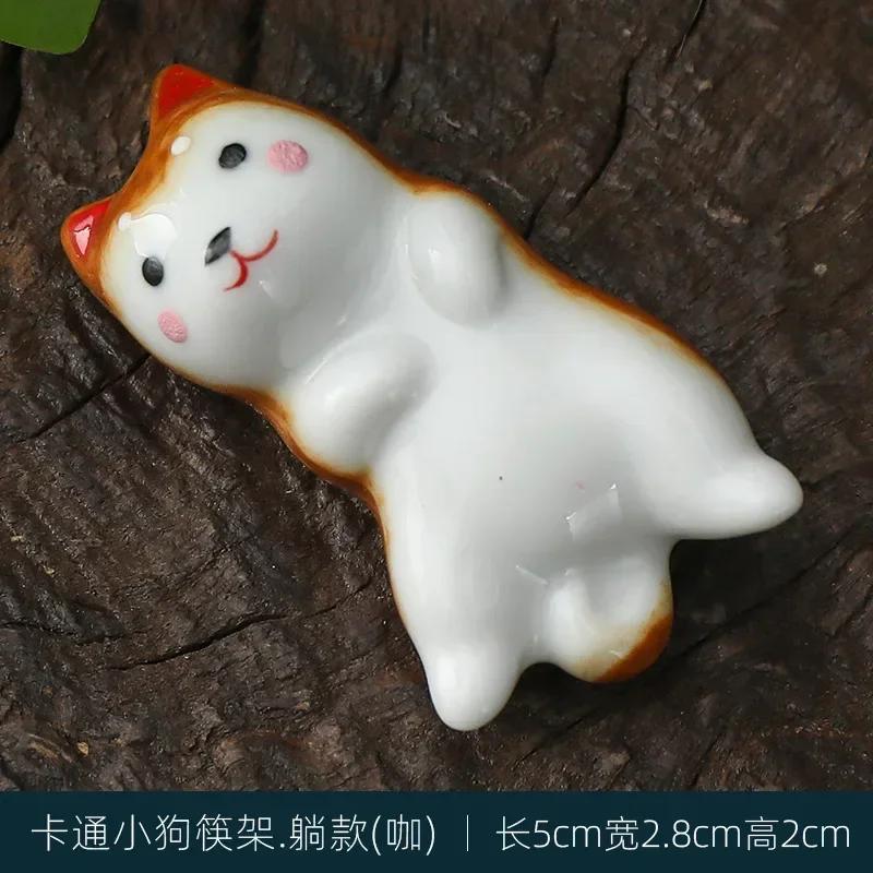 Japanese Style Underglaze Ceramic cute dog Chopstick Holder Tableware Restaurant Simple Oval Spoon Bracket Utensil For Kitchen