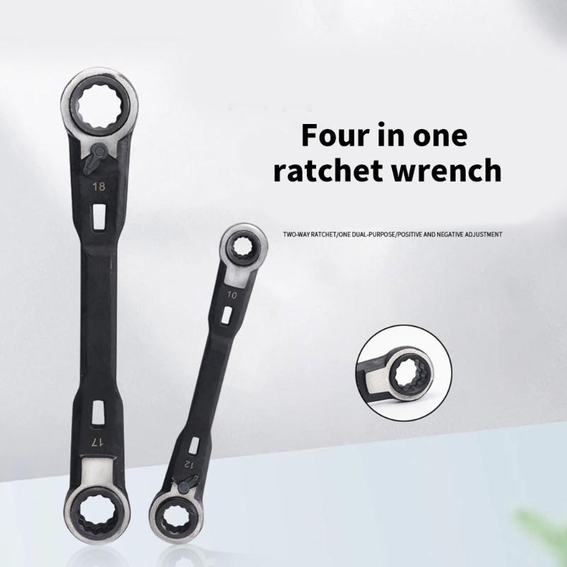 2Pcs 4 In 1 Double Ended Spanner Ratchet Wrench Hand Tool for Home Professional Outdoor Use Maintenance Accessories
