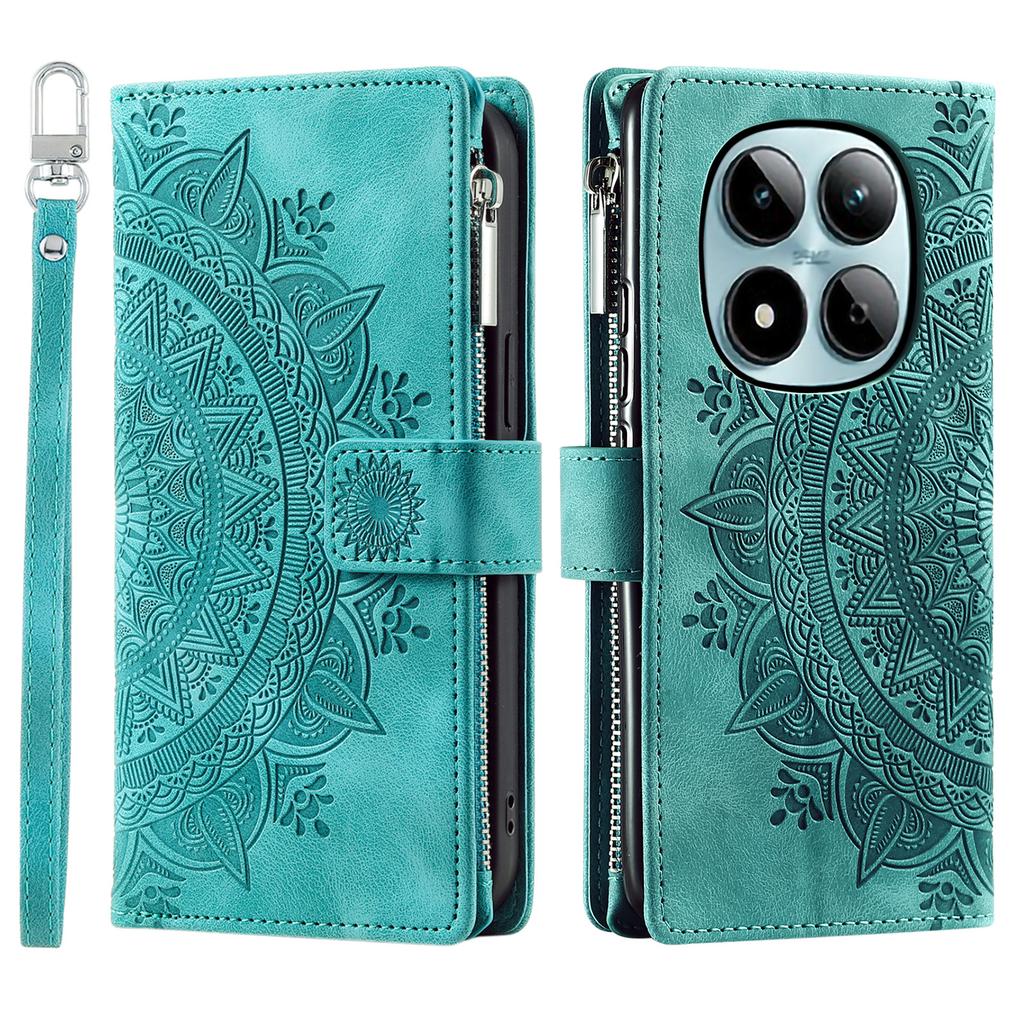 For Xiaomi Redmi Note 15 Pro 4G (Global) Wallet Case Mandala Flower Pattern PU Leather Phone Cover with Wrist Strap