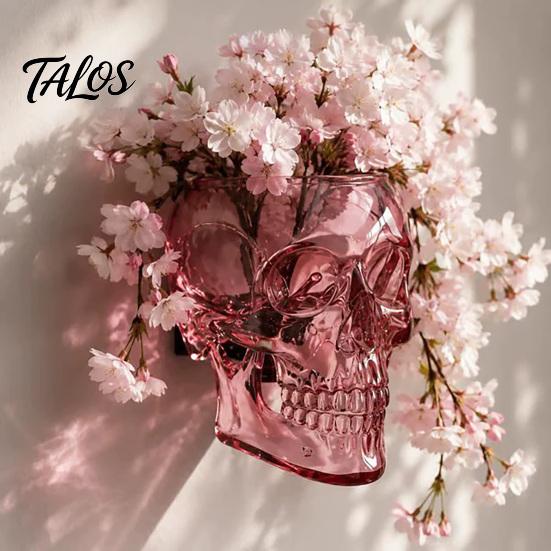 Vaso da Parete Teschio Gotico Talos, da Tavolo o da Parete, Trasparente per Fiori, per Arredamento Casa Scuro, Regalo Unico con Estetica Macabra
