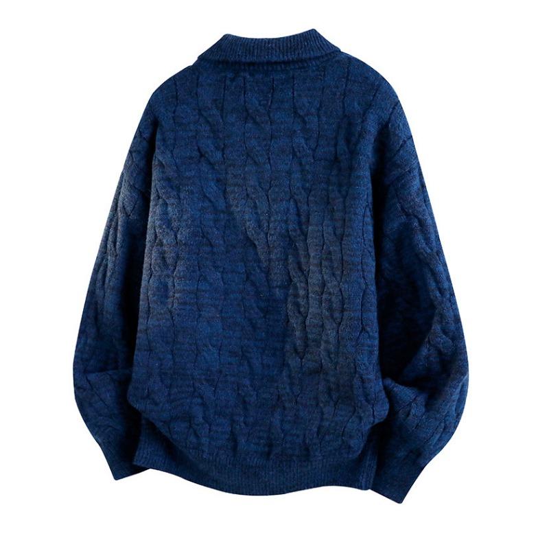 Men Fake Two Piece V Neck Twisted Knit Long Sleeve Casual Polo Sweater