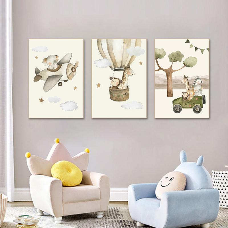 Cartoon Animal Canvas Painting Lion Monkey Crocodile Print Children's Room Wall Decor Elephant Poster for Living Room Home Decor Unframed