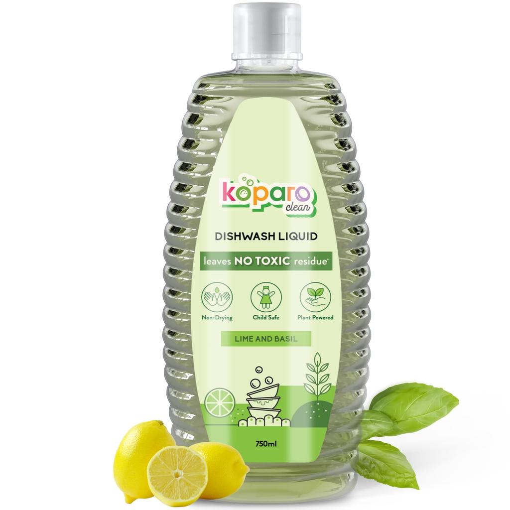 Koparo Biologisch Afwasmiddel | 750ml | Limoen en Basilicum Geur | Natuurlijk, Plantaardig & Milieuvriendelijk | Verwijdert Hardnekkig Vet, Zacht voor Handen | Bab