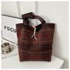 2024 New Korean Style Large Capacity Plaid Tote Bag Woolen Fabric Street Fashion Underarm Bag
