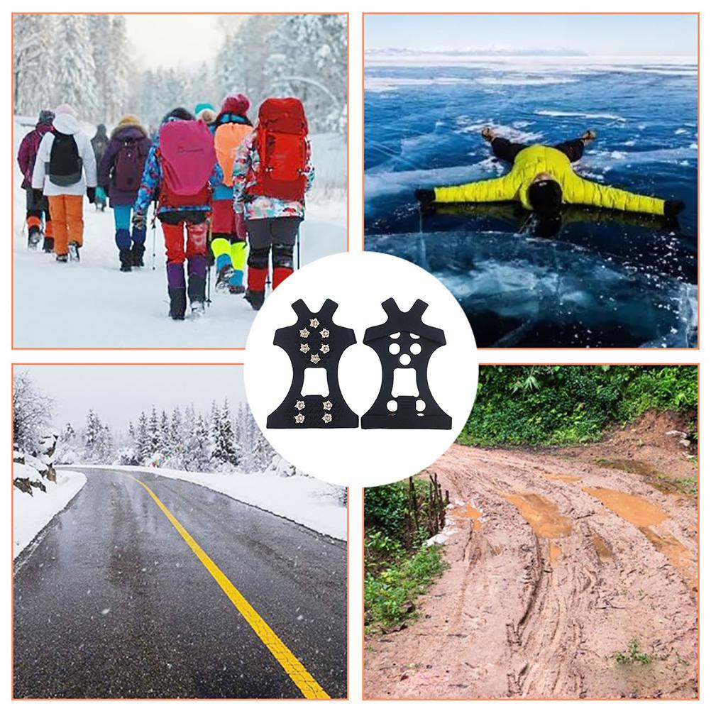 1 Pair Crampons Ice Traction Cleats Non Slip Shoe Grips 10 Spikes Ice Cleats for Shoes Boots Traction Cleats for