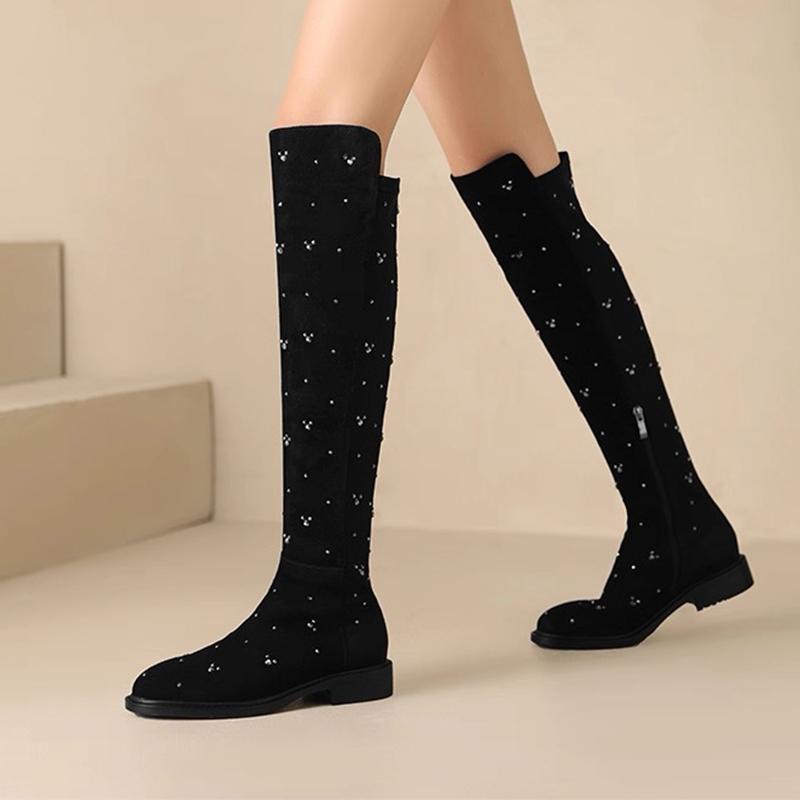 Crystal High Boots for Women Fashion Dress Heeled Shoes Winter Over The Knee Chelsea Botas 2025 New Casual Zapatillas De Mujer