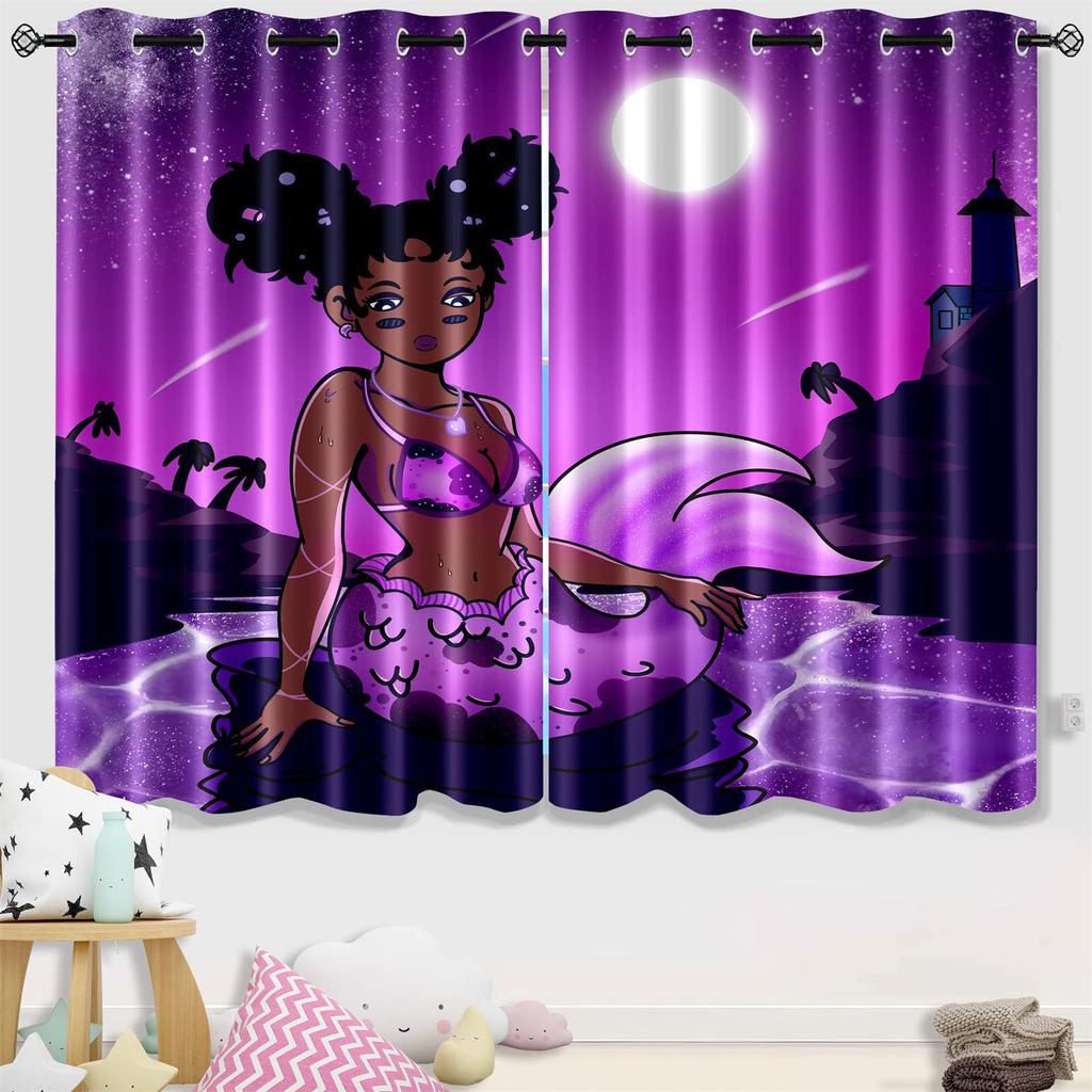Bed Chamber Blackout Style Drapes Ombre Beauty Mermaid Fish Scale Thermal Insulated Room Darkening Drapes for Living Area Room Drapes