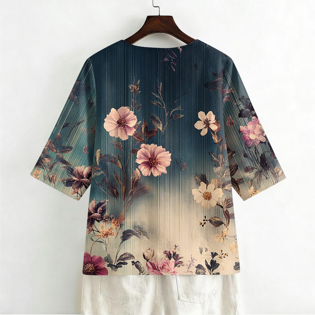 Damenhemden Elegante Freizeit-T-Shirts 3/4-Ärmel Tunika-Oberteile Basic-T-Shirts Pullover Arbeitsblusen