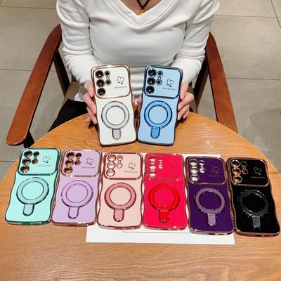 Etui na telefon Wave Frame Plating Glossy do Samsung Galaxy S25 Ultra S24 FE S23 S22 Plus S21 TPU Soft Shockproof Ring Holder Back Cover