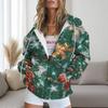 Womens Oversized Hooded Zip-Up Sweatshirt With Christmas Print Plus Size Long Sleeve Casual Top
