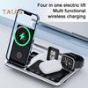 4 in 1 Wireless Charger Stand with Alarm Clock & Night Light Foldable Fast Charging Dock One-Key Lifting Smartwatch Charging Stand for IPhone