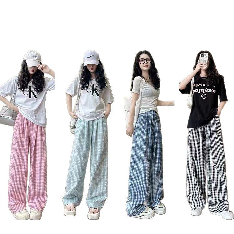 Women's Summer Retro Plaid Wide-Leg Pants - High Street Chic