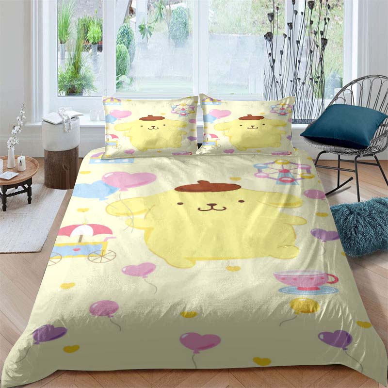 Cute Cartoon (Pom Pom Purin) Printed Bedding Set, Duvet Cover 1, Pillowcase 2, Adult and Children's Bedding Set, Luxury Gift
