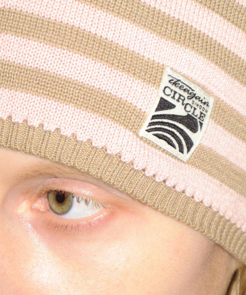 SINOON Stripe Color Block Beanie (Soft Pink)