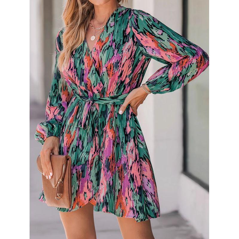 

Ретро Экзотический Стиль Красочная Печать Длинные Рукава Европейский и Американский Стиль Платье Этнический Стиль Глянец Приталенное Платье-рубашка Дети Green S