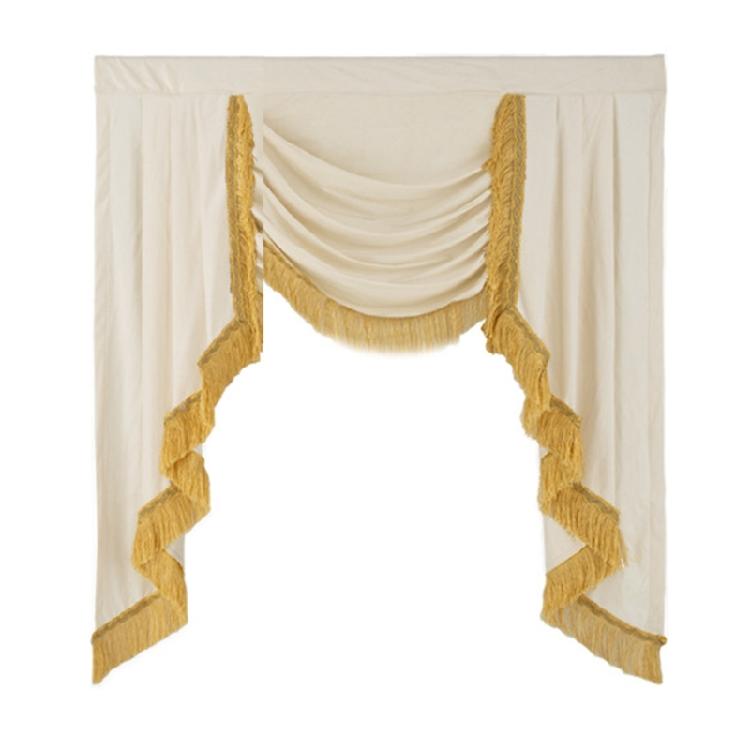 Soundproof Blackouts Valance With Decorative Tasseled Border Rippled Texture Flame Retardant Drapes