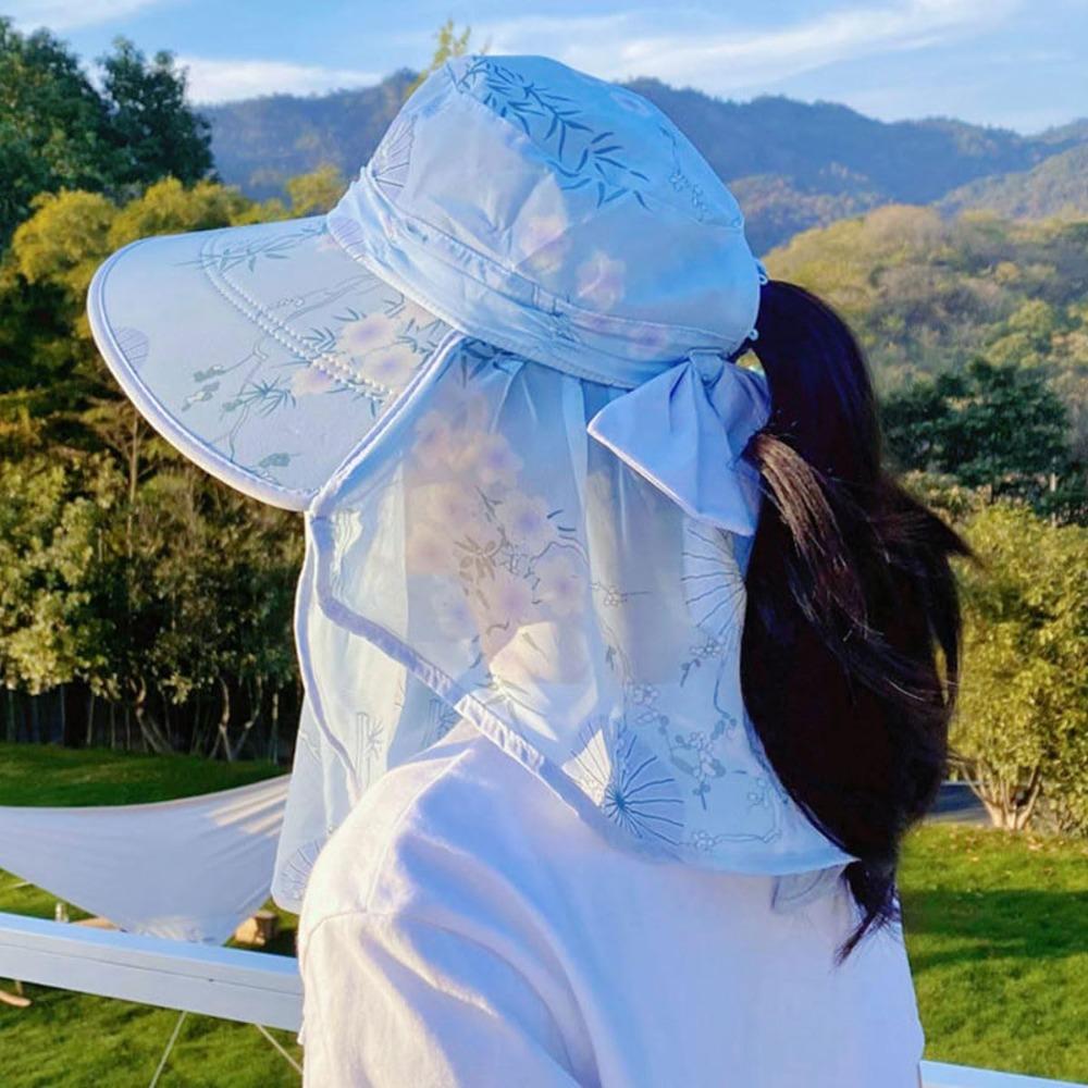 4 PCS Ladies Outdoor Fishing Sun Hat with Wide Brim, Detachable Neck Flap, Face Mask & Ponytail Hole for Women, Random Color