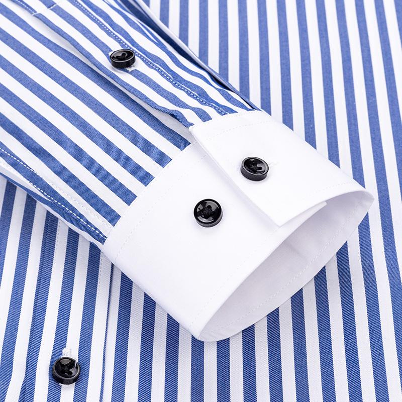 Herrenhemd langärmelig schmal geschnitten gestreift Patchwork-Kragen Herren Business Mode heterochromer Kragenhemd