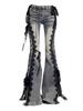 Damer Mörk Akademi Goblin Core Harajuku Y2K Låg midja Spetsjeans Abi Denim Utsvängda Byxor Klockben Y2k Japansk Goth Gyaru Kpop