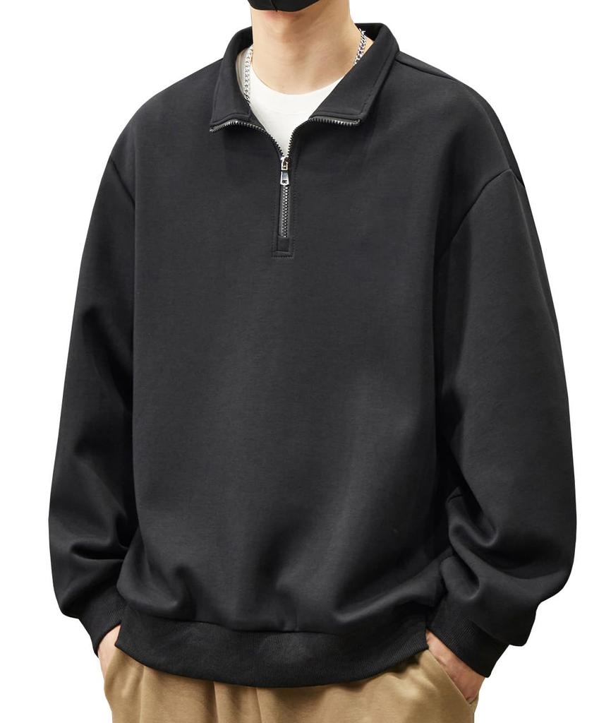 EASTEMPO Long Sleeve Polo Loose Solid Plus Sizes Men's Shirt, Autumn, Fit, Casual, Business, Color, Stylish, (M, Black)