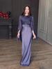 2025 Spring Socialite Slimming Spliced Glass Yarn Long Sleeve Satin Dress