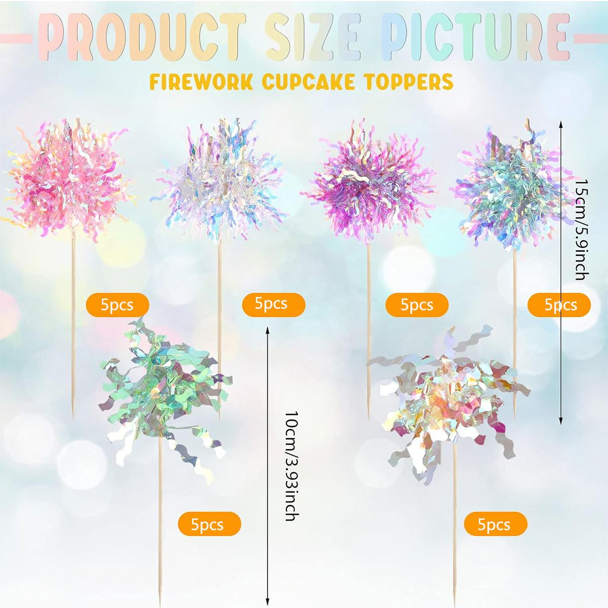 

120Pcs Cake Toppers Foil Firework Cupcake Toppers Flowers Cake Decoration Cocktail Food Fruit Toothpick for Party Supplies