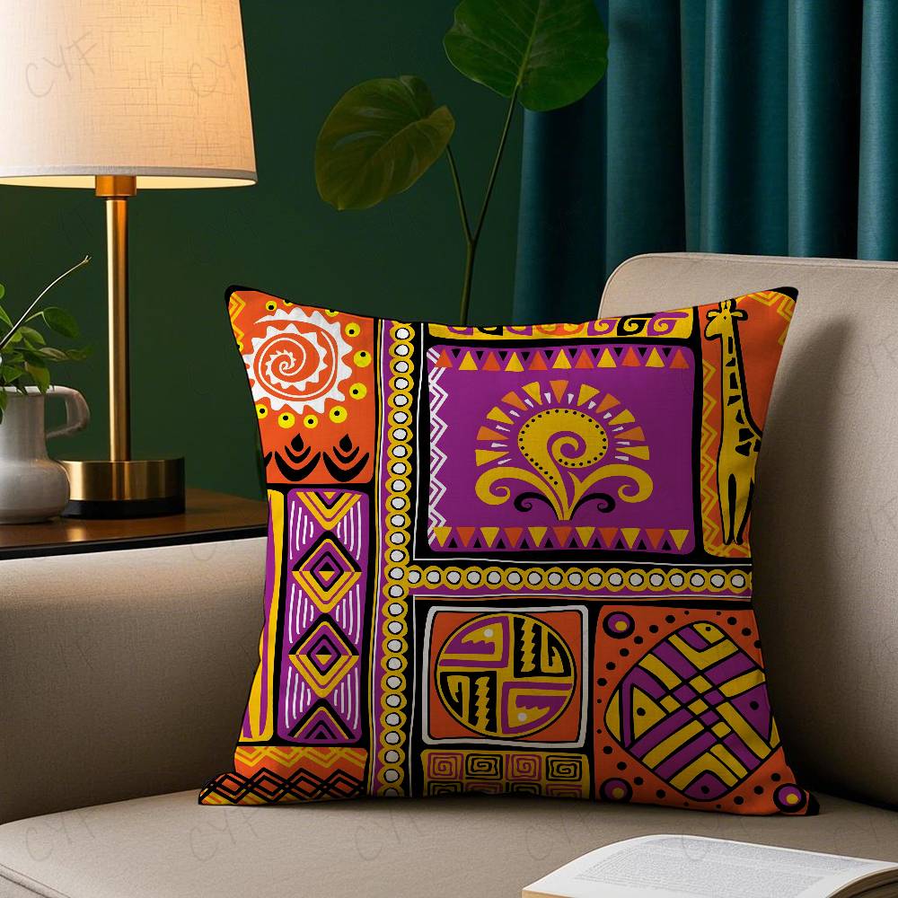 African Style Geometric Print Cushion Pillow Case Custom Printed Brushed Fleece Pillow, Baby Skin-Touch, Eco-Friendly Dye-Sublim