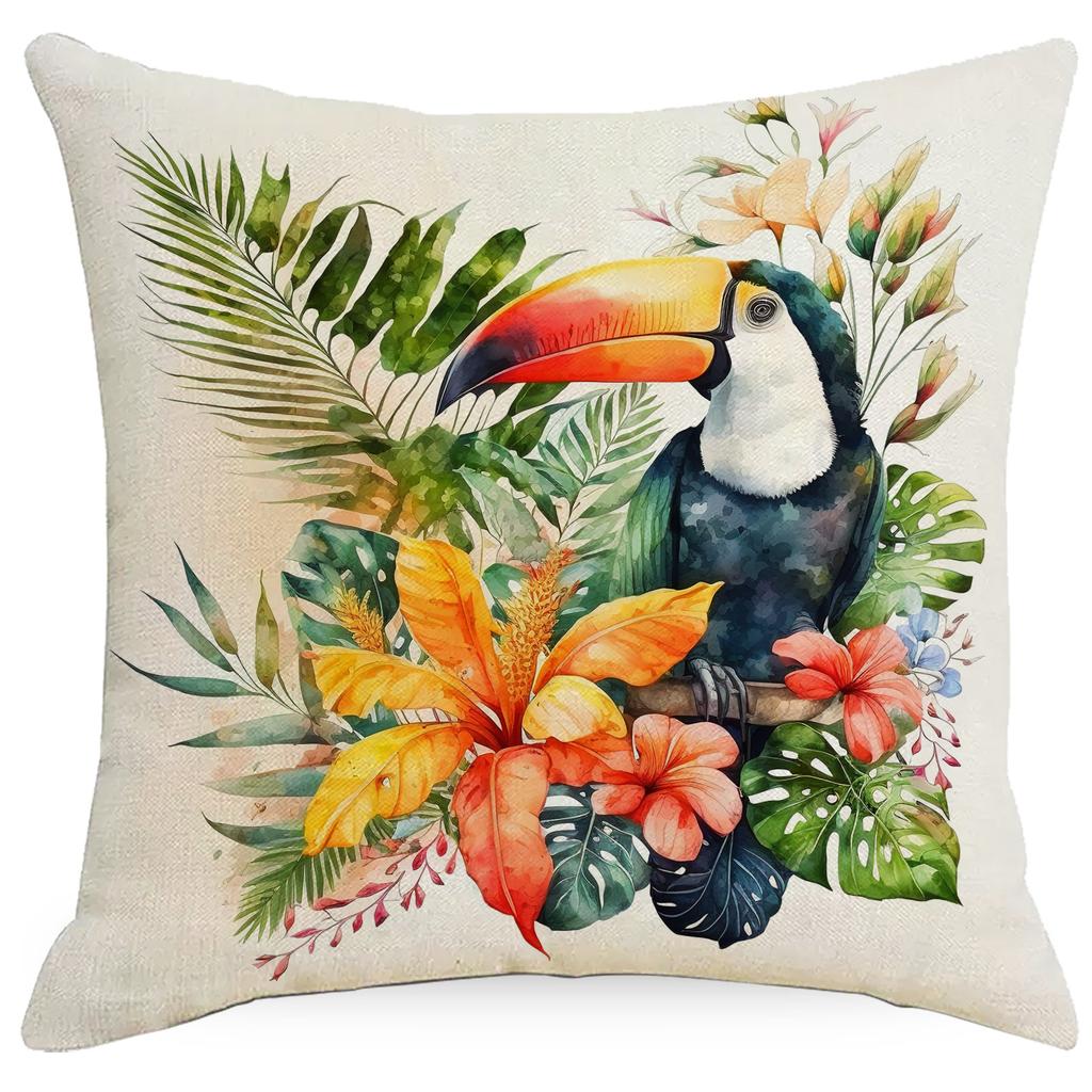 Sommerblumen, Flamingo, Kolibri-Pflanzen-Kissenbezug, Heimsofa-Kissenbezug