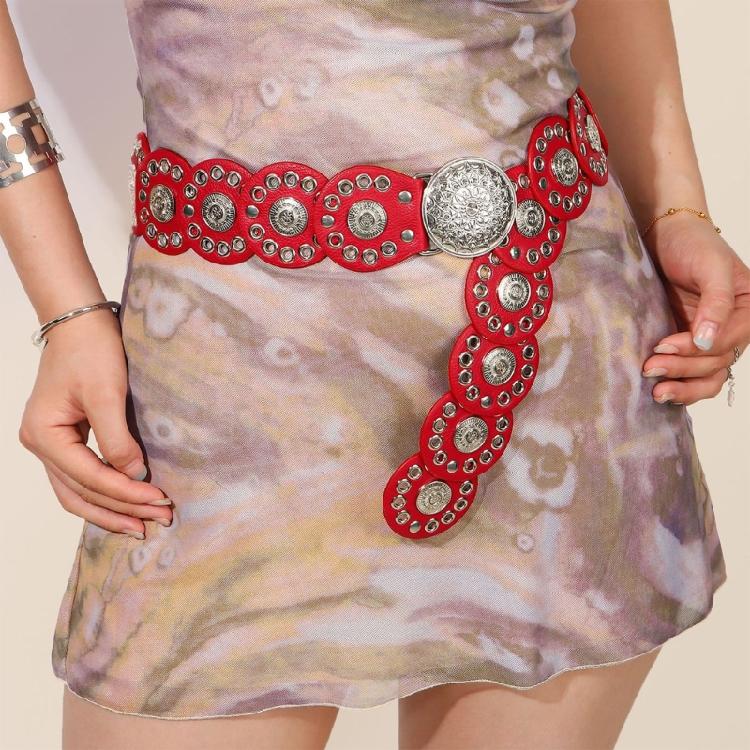 Discs Grommet Belt Punk Waist Belt Unique Buckle for Jeans Dress Unsiex