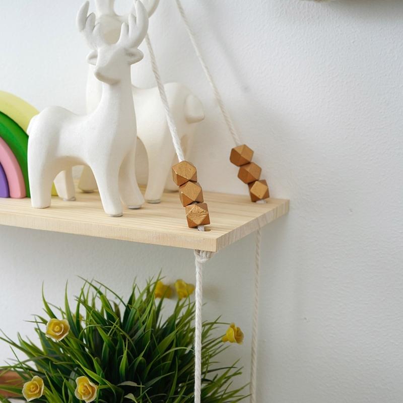 Unique Decorative Floating Tassels Shelf Wood Wall Mounted Storage Rack for Living Room Stylish Bedroom Organizer