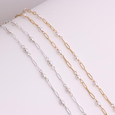 14K Gold Filled/S925 Silver 5.5*2mm Paperclip Chain Beaded 3.5mm Fresh Water Pearl for DIY Permanent Necklace Bracelet Jewelry