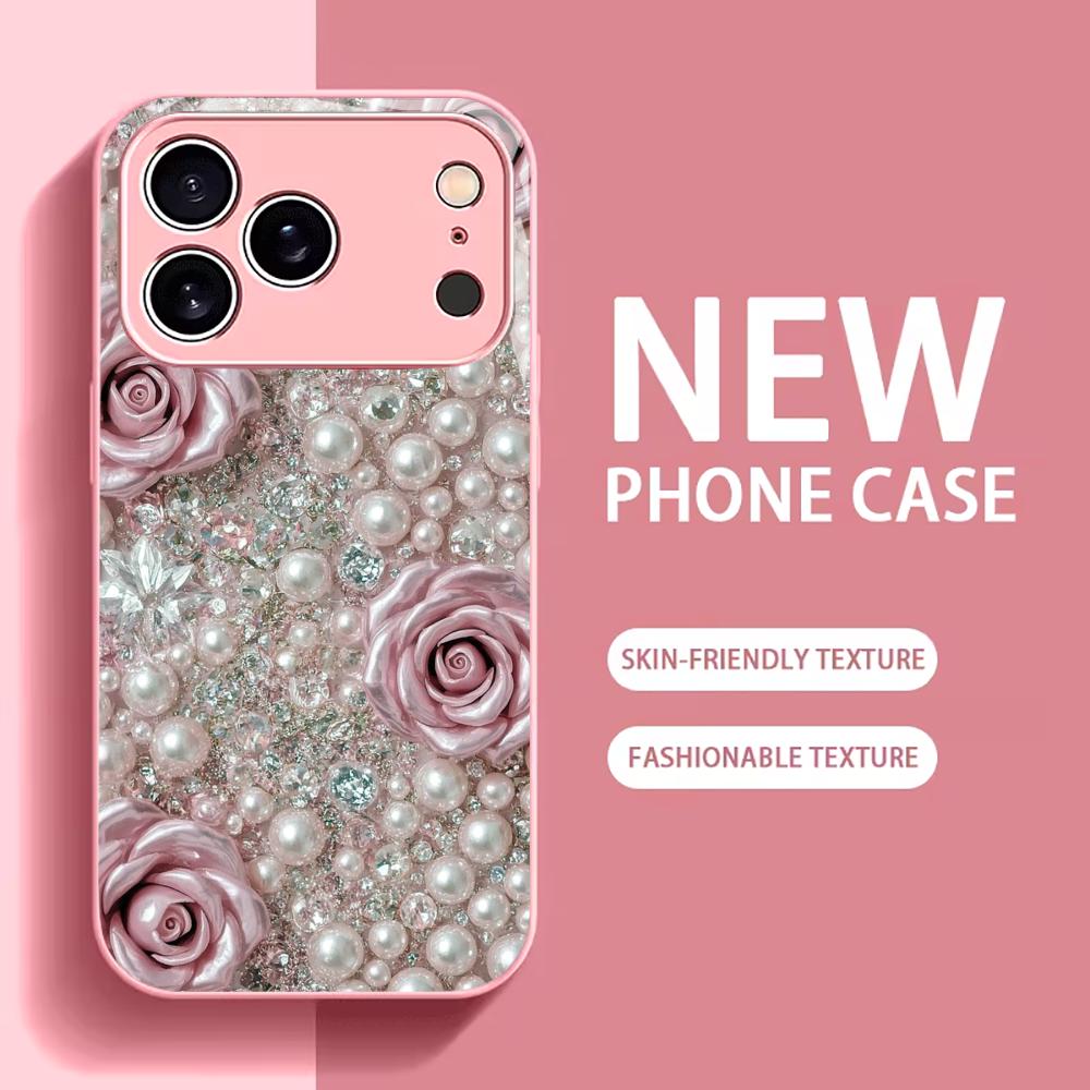 Pearls and Flowers Phone Case High-end Phone Case Electroplated Glass TPU PhoneCase for iPhone 17 16 15 14 13 12 11pm Pro Plus