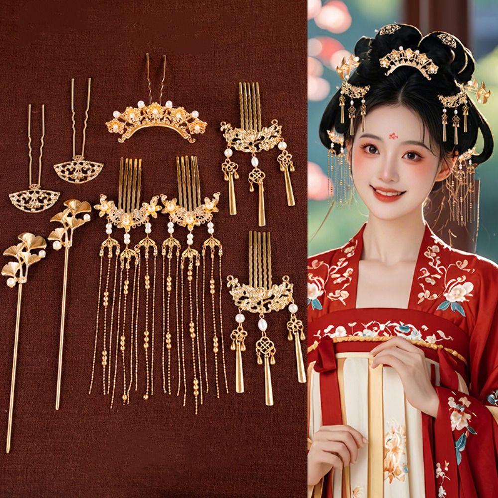 1 Set Classical Ancient Hair Stick Chinese Style Flower Hair Comb Retro Tang Dynasty Hairpin  Women