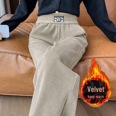 Pantalon en velours côtelé chaud doublé polaire pour femmes: Automne/Hiver, Jambe étroite/large, Pantalon décontracté
