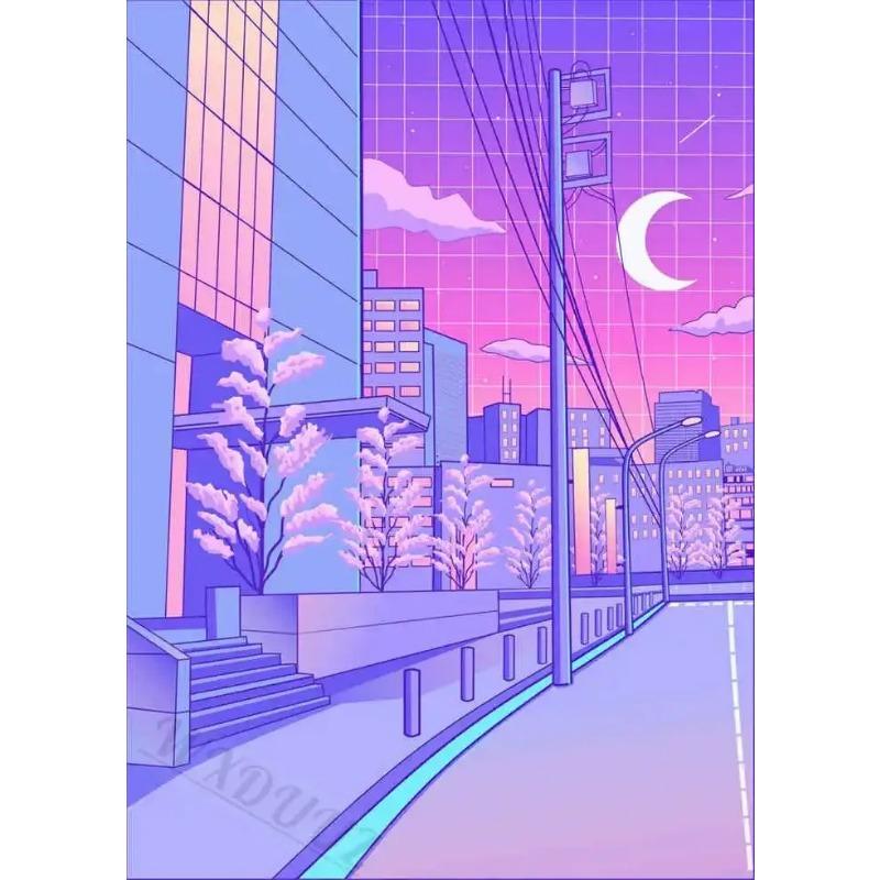 s Retro Japanese City Street Night Landscape Game Poster  Canvas Painting Print Art for Room Wall Decor Aesthetic Picture