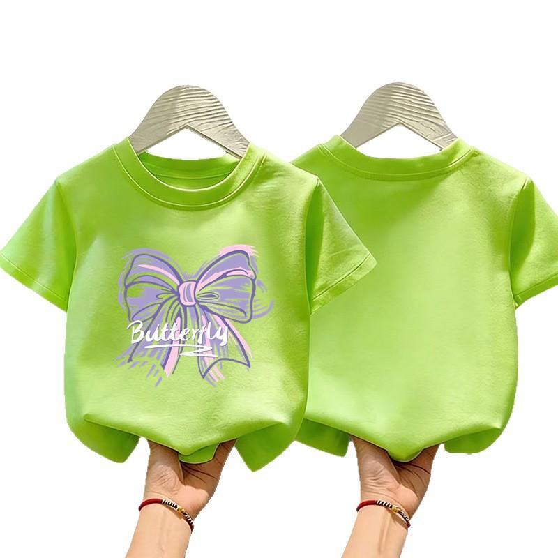 Summer New Girls 100 Percent Cotton Short Sleeve T Shirt Casual Round Neck Printed Top For Little Girls Daily Wear