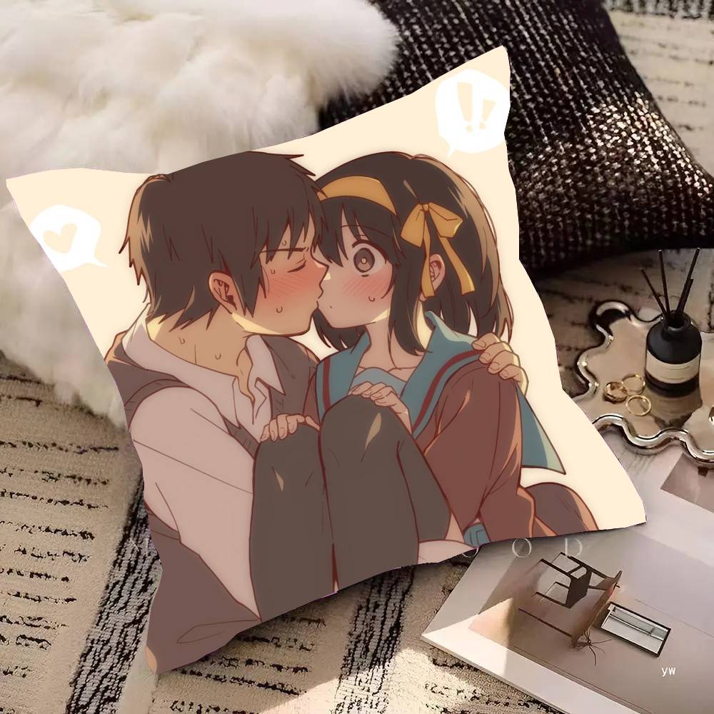 Anime H-Haruhi Suzumiya Pillow Case Fashion Square Pillowcase Bedroom Sofa Room Ins Decoration Leisure