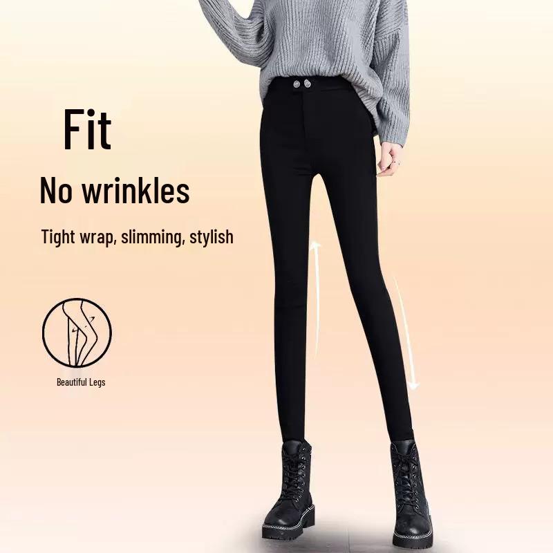 High-Waist Fleece-Lined Black Leggings for Women: Perfect for Autumn & Winter, Elastic, Tight-Fitting, Plus Size Available, Skinny Pencil Pants.